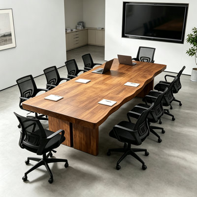Ensemble de tables de conférence en bois massif avec 8 chaises ergonomiques en filet