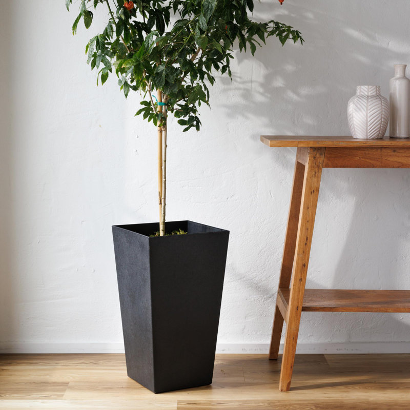 Finley Modern Recycled Plastic Indoor/Outdoor Square Vertical Planter, Black, 20"H x 11.5"W x 11.5"D