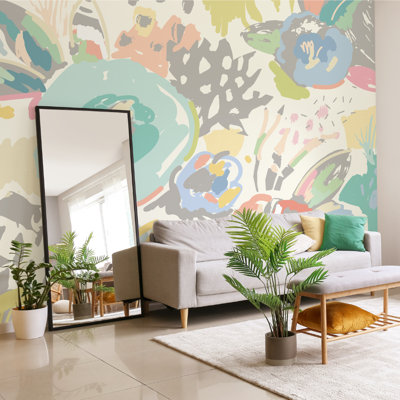 Abstract Floral - Raspberry Wall Mural