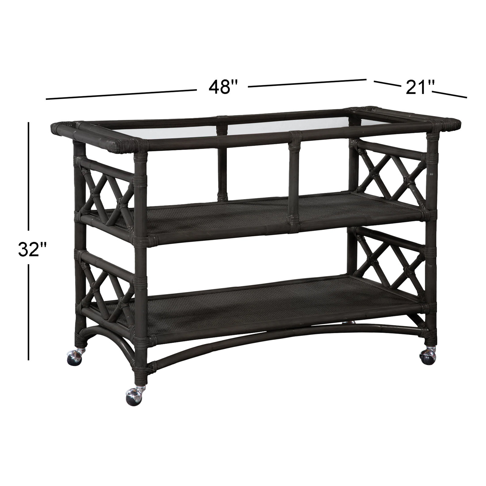 Abbott Wicker / Rattan Bar Cart, Antique Black