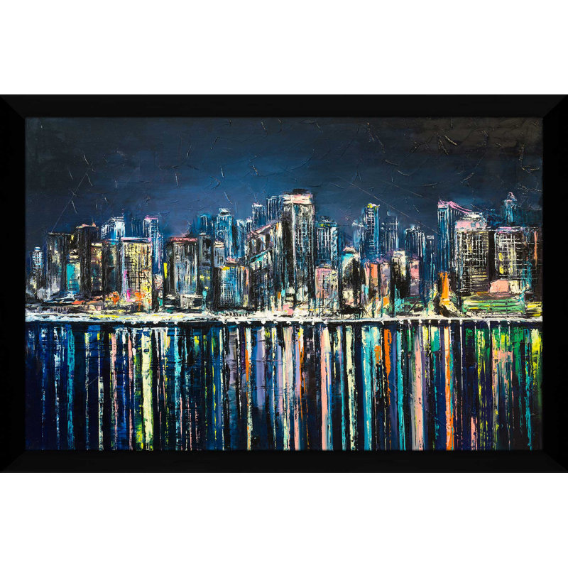 «Night Magic City», reproduction encadrée, H 33,5 po x l 49,5 po x P 1 po, Cadre noir