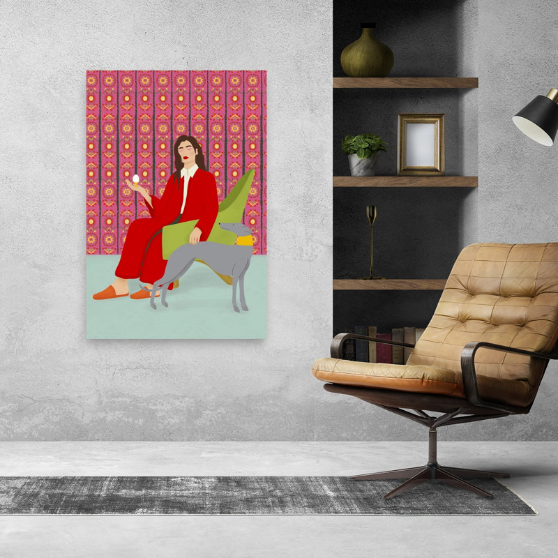 Superbe affiche murale abstraite et colorée représentant un œuf et un chien rêveur, 48" H x 32" W