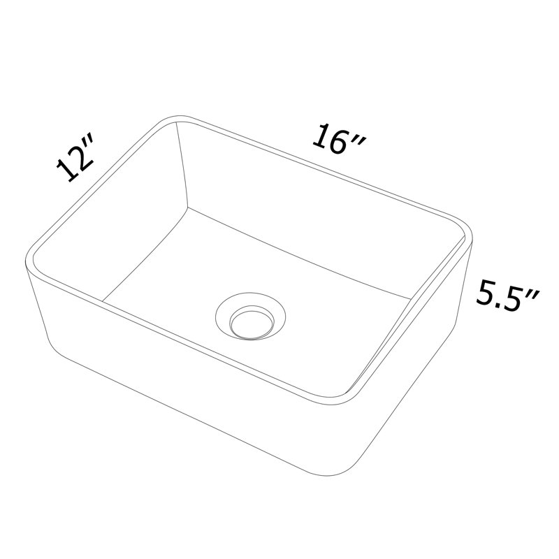 16 Inch Topmount Rectangular White Bathroom Ceramic Vessel Sink 
