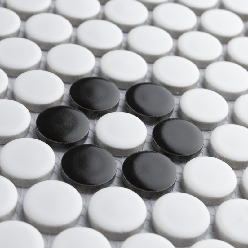 Metro Penny Metro Penny Matte White with Black Flower 9-3/4" x 11-1/2" Porcelain Mosaic Floor and Wall Tile