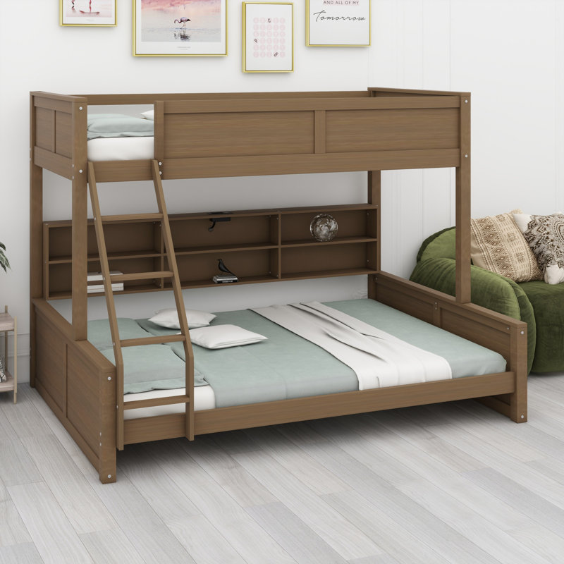 Lit superposé avec armoires de rangement et ports USB, Bois antique, Simple TG sur grand