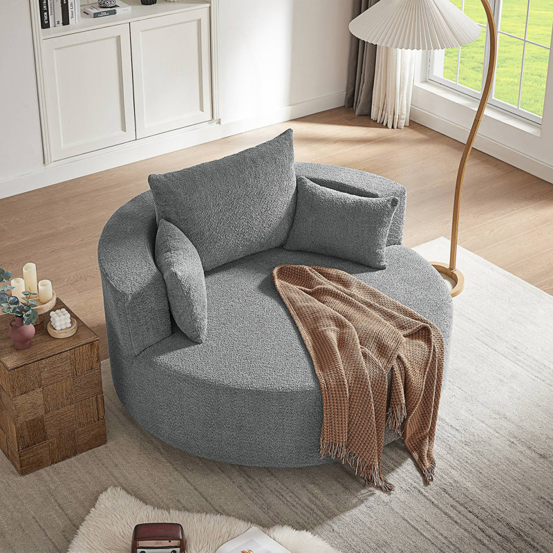 Chunni 360° Swivel Chenille Accent Chair with Removable Pillows, Gray, 35.5'' H x 56.3'' W x 56.3'' D