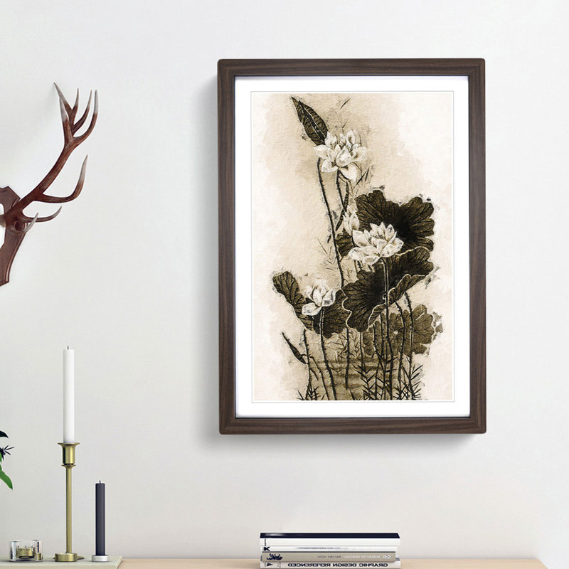 Lotus Flowers - Framed Print, 36cm H x 27cm W x 2cm D, Walnut Framed