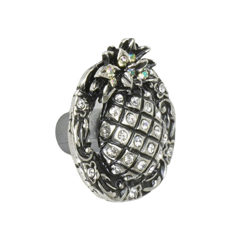 Poignée ananas tropical décorée de cristaux Swarovski en calice, Argent argent