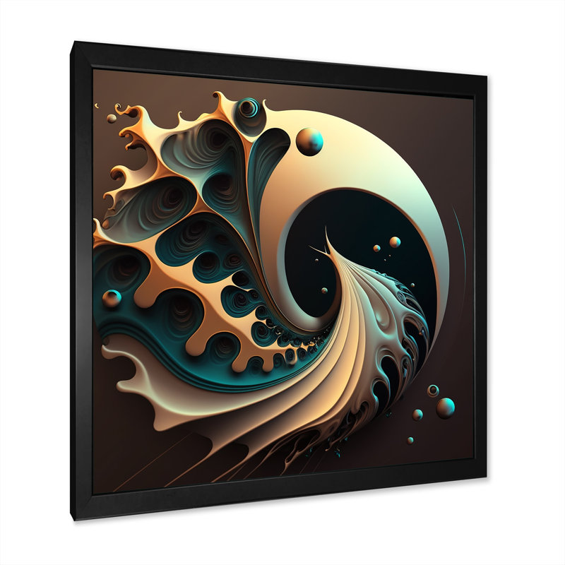 Turquoise Fractal Emanation VI - impression sur toile, Impression noire sur toile encadrée, H 16 po x l 16 po x P 1 po