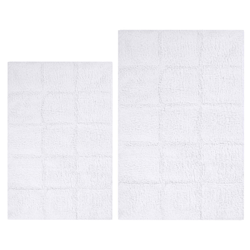  Brentwood Non-Slip Checkered 100% Premium Cotton Bathroom Rug Set, White