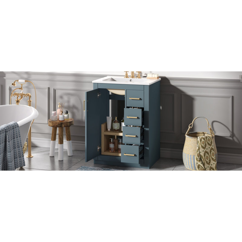Meuble-lavabo compact 24 po avec lavabo en céramique, style moderne pour salle de bain