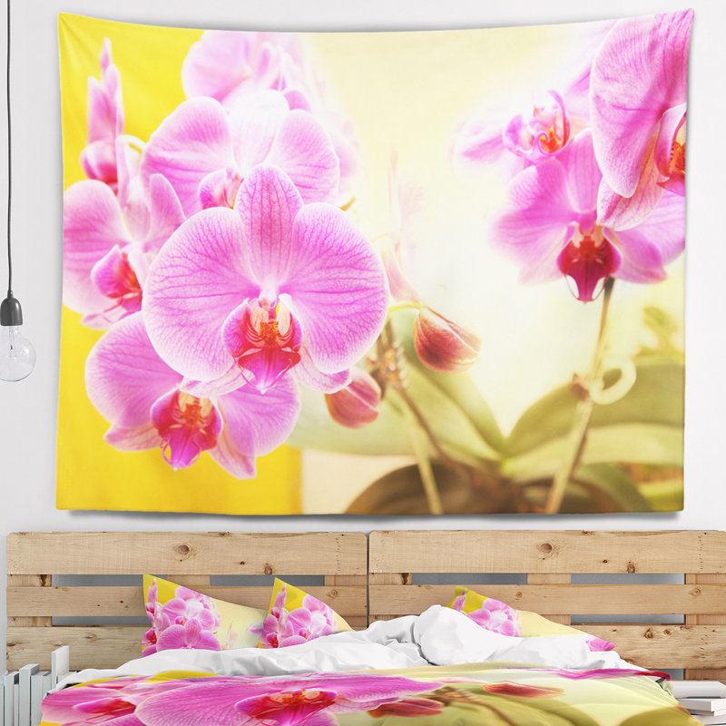 Tapisserie fleurie d’orchidées florales, H 68 po x l 80 po
