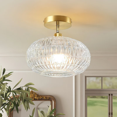 Gold Semi Flush Mount Ceiling Light Fixture,Hallway Light Fixtures,Vintage Small Ceiling Light Fixture,Globe Glass Ceiling Fixture,Vintage Ceiling Lamp,Kitchen Ceiling Lighting for Bedroom Bathroom