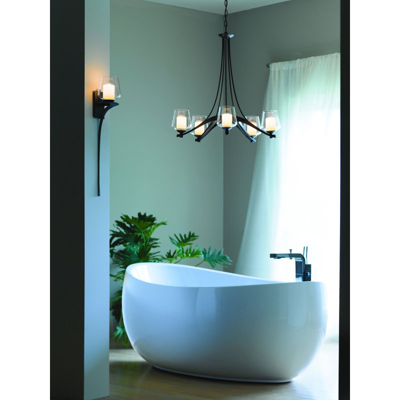 Oval Ribbon 6 - Light Shaded Classic/Traditional Chandelier, Black, Opal Glass