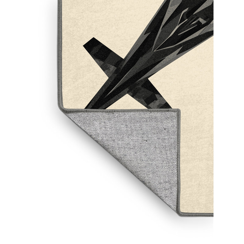Machine Washable Vehicles And Transportation Paratrooper Aircraft Modern Geometric Rug in Gray – Gray Binding, 7x10