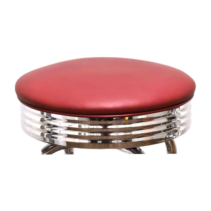 Retro Home Single Ring Chrome Pan Swivel Bar & Counter Stool, Wine, Counter Stool (24" Seat Height)