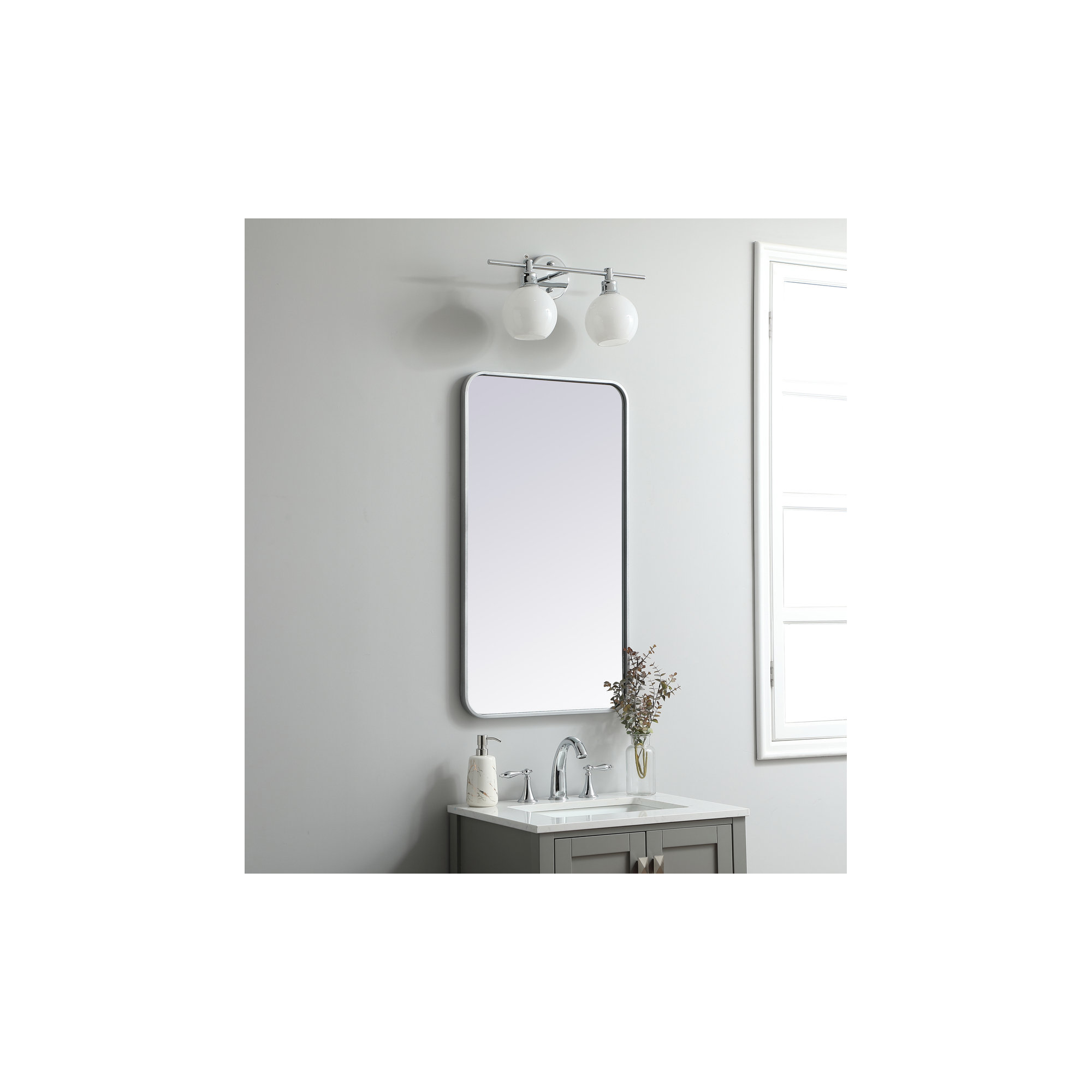 Sabine Metal Rounded Rectangle Wall Mirror, Silver, 36" x 20"