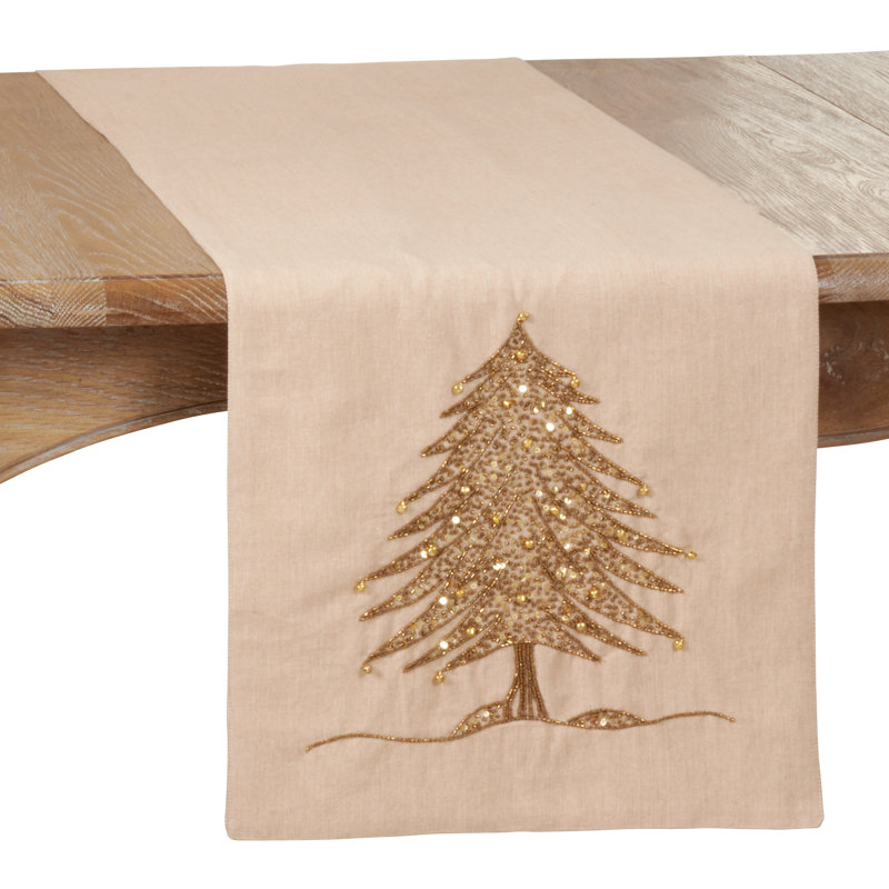 Hodei 100% Cotton Christmas Table Runner, Gold