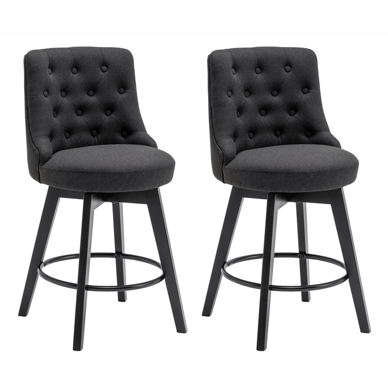 Swivel Upholstered 26'' Counter Stool Wood Leg, Charcoal Gray