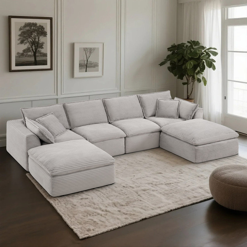 Canapé modulaire en velours côtelé 6 pièces, Velours côtelé gris pâle