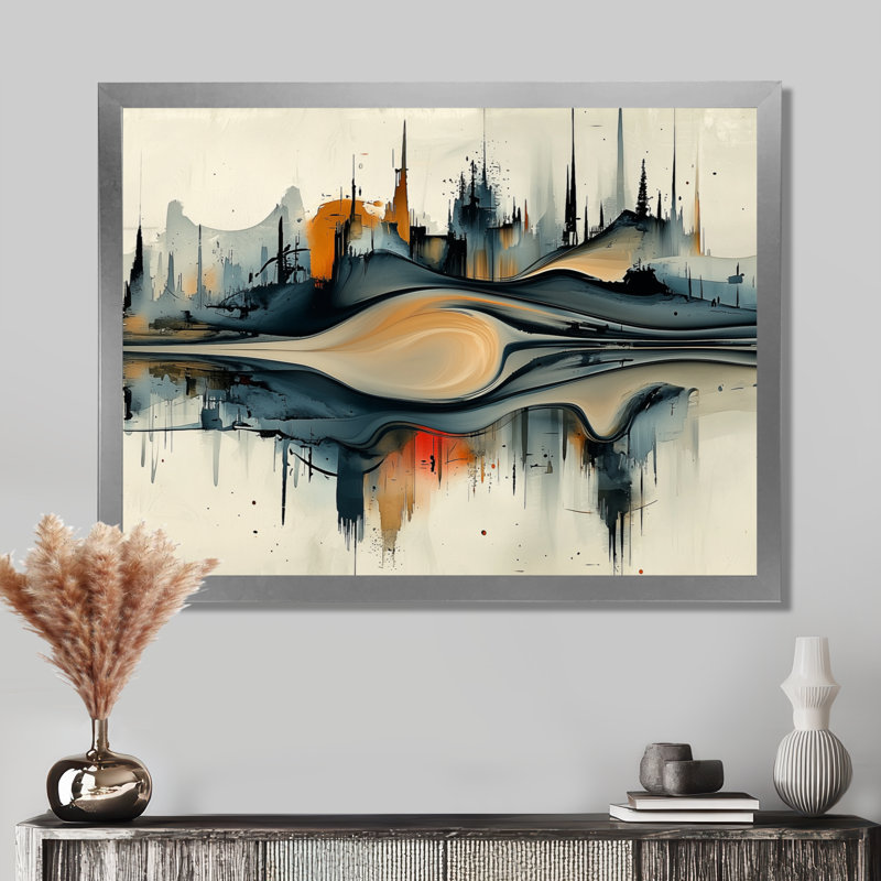Jaanai - Abstract Wall Art, Argent argent, Cadre simple, H 34 po x l 44 po