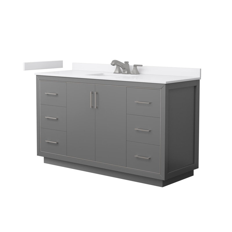 Icon 60" Freestanding Single Bathroom Vanity with Cultured Marble Top, Gray, Brushed Nickel