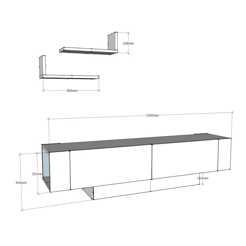 Modern TV Stand with Wall Shelves (2 Pieces), Walnut & White, 59.1 x 16.4 x 12.4 inches | 100% Melamine Coated Particle Board, Thickness: 0.7 inches | Features Multiple Shelves & Wall-Mountable Design for Extra Storage