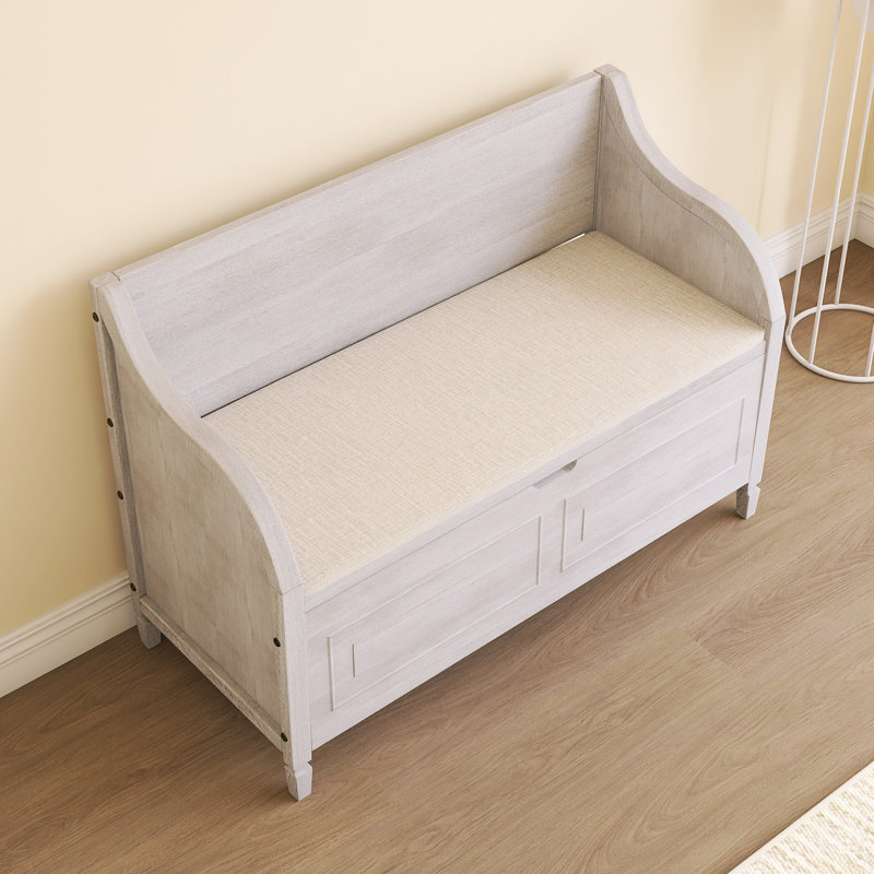 Banc de rangement en bois massif avec charnière de sécurité, Gris