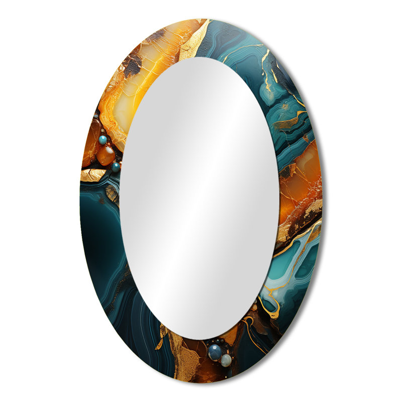 Or et vert topaze agate granit I - miroir mural ovale moderne, H 36 po x l 24 po