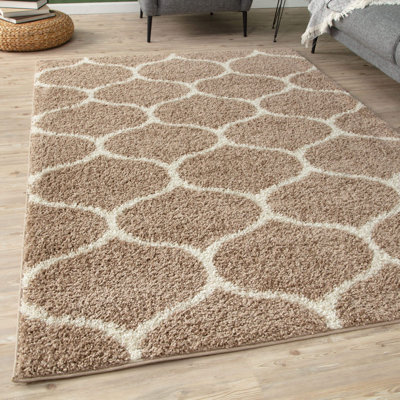 Myshaggy Collection Rugs Trellis Design in Beige