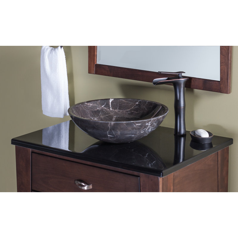 Novatto 17'' Black Marble Circular Bathroom Sink, Matte Black