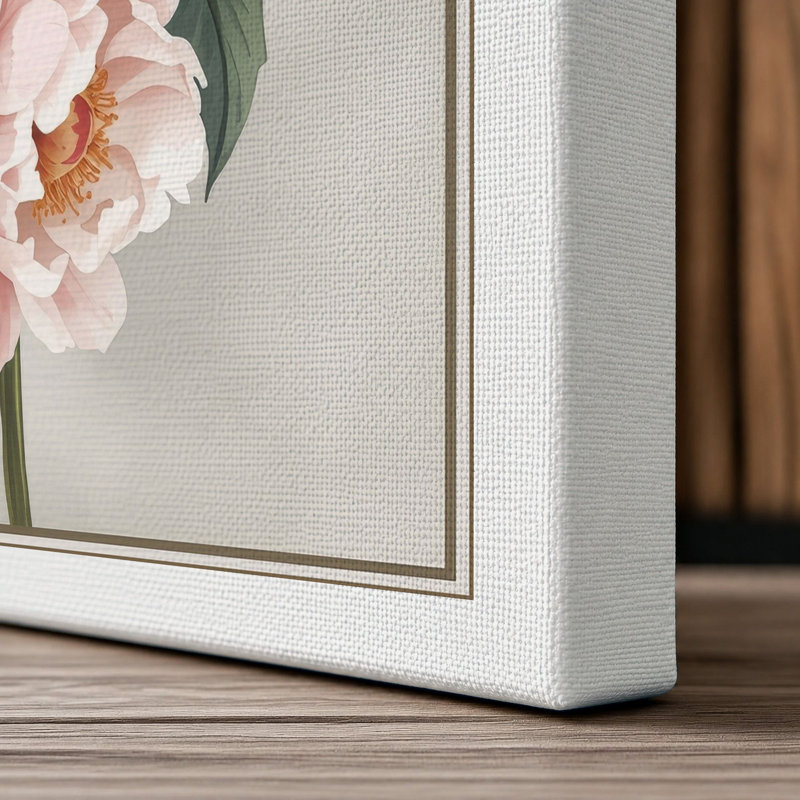 Peonies in Bloom Botanical - Wrapped Canvas, 24x16 - 61.0 x 40.6 cm, White Border
