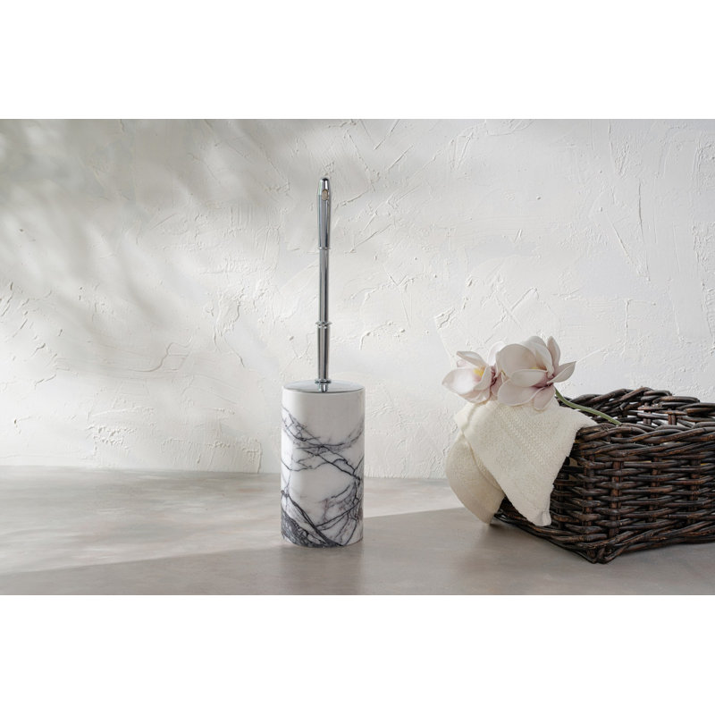 Elegant Toilet Brush with Holder, 100% Sicily Lila Marble, 3.5 x 6.7 inches | Durable & Stylish Design, Easy to Clean | Perfect for Modern Bathrooms, White Color, Adds a Touch of Luxury to Your Space