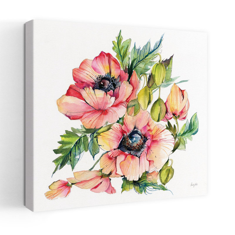 Art floral contemporain coquelicot floral, H 48 po x l 48 po