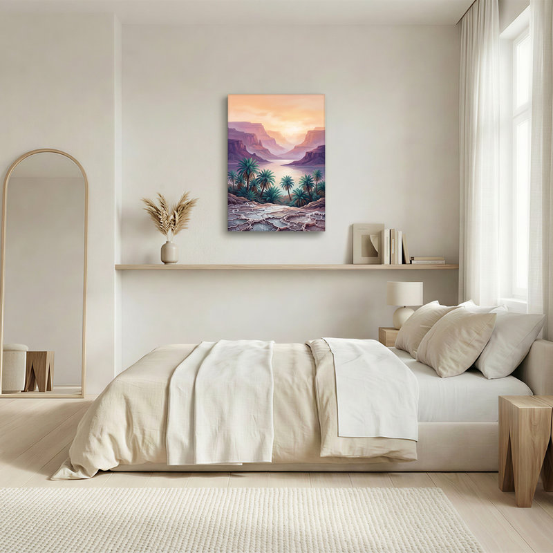 Art mural sur toile mauve et orange avec des palmiers, 18"H x 12"W