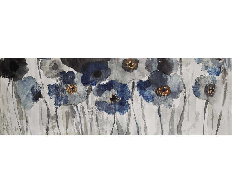 Toile bleue avec fleurs floues | Décoration florale | Art botanique, H 49,25 po x l 17,25 po