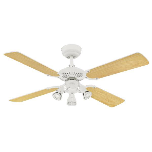 Latrobe 105cm Ceiling Fan with Light Kit, White with White/Beech Blades