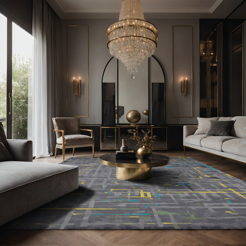 Tapis gris soyeux et moelleux, Rectangle 7 pi x 10 pi