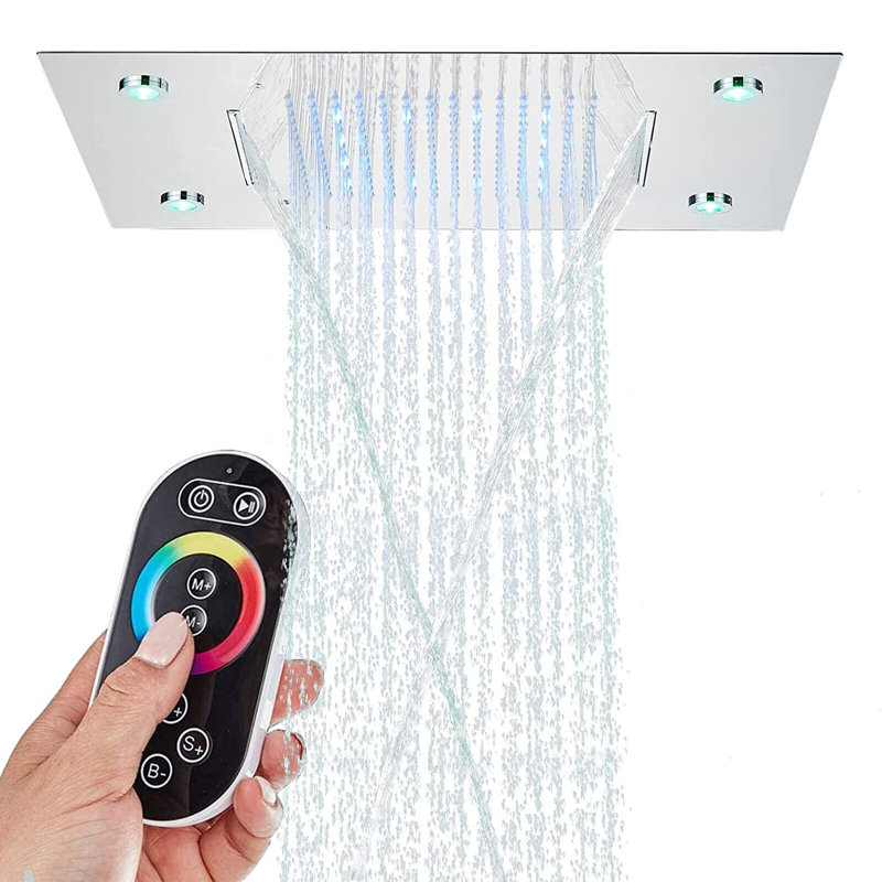 Brushed Nickel LED Rainfall Shower Head For Shower High Pressure Ceiling Mounted 