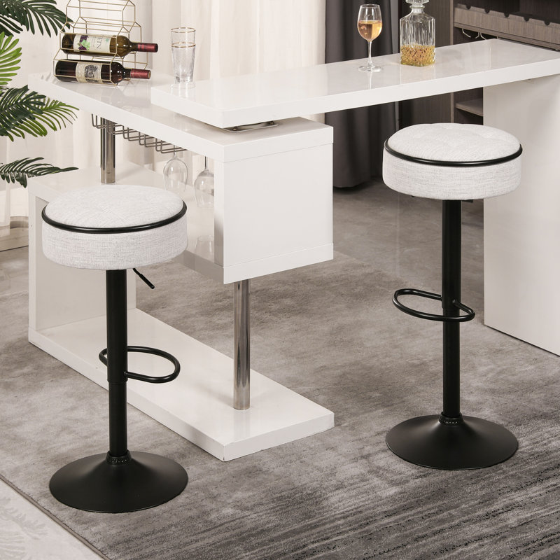 Ensemble de 2 tabourets de bar ronds avec rangement, cadre en métal et compartiment caché, Blanc cassé