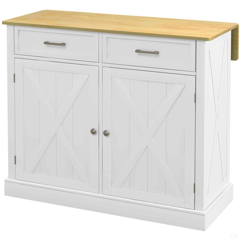 Rolling Kitchen Island With Drop Leaf Wood Breakfast Bar, Farmhouse Kitchen Cart With 2 Drawers, Adjustable Shelves For Dining Room