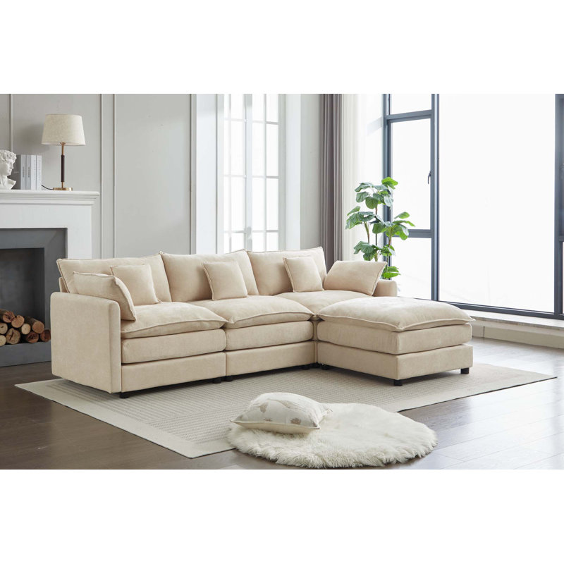 Canapé 3 places avec repose-pieds Majuma, Beige