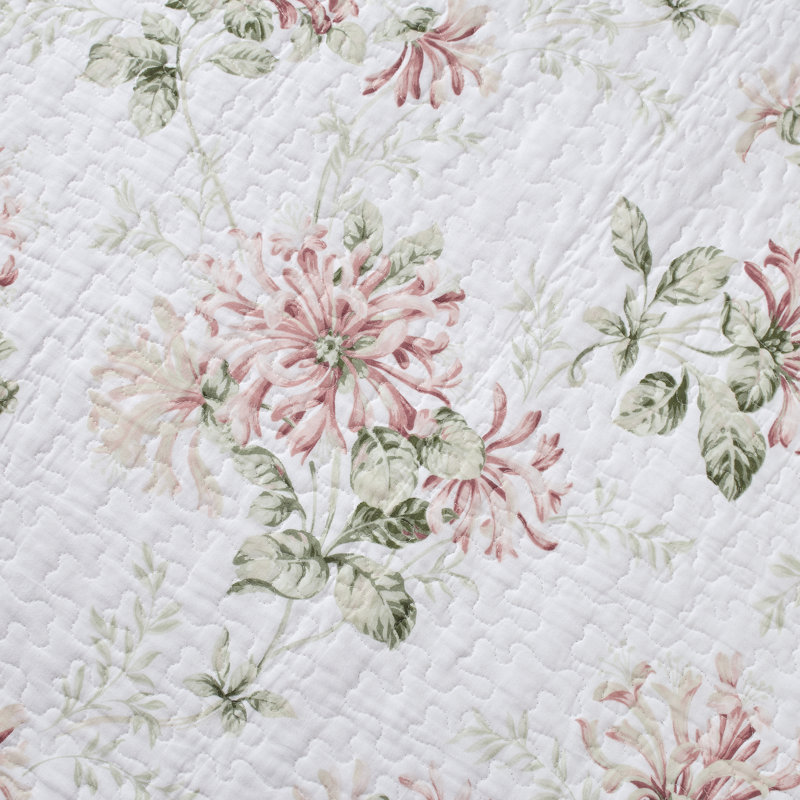 Blush Cotton Reversible Full Quilt Set with Floral Pattern