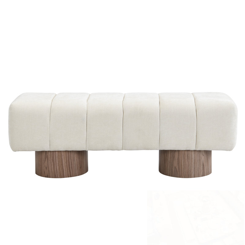 Banc rembourré avec pieds en bois robustes, Beige