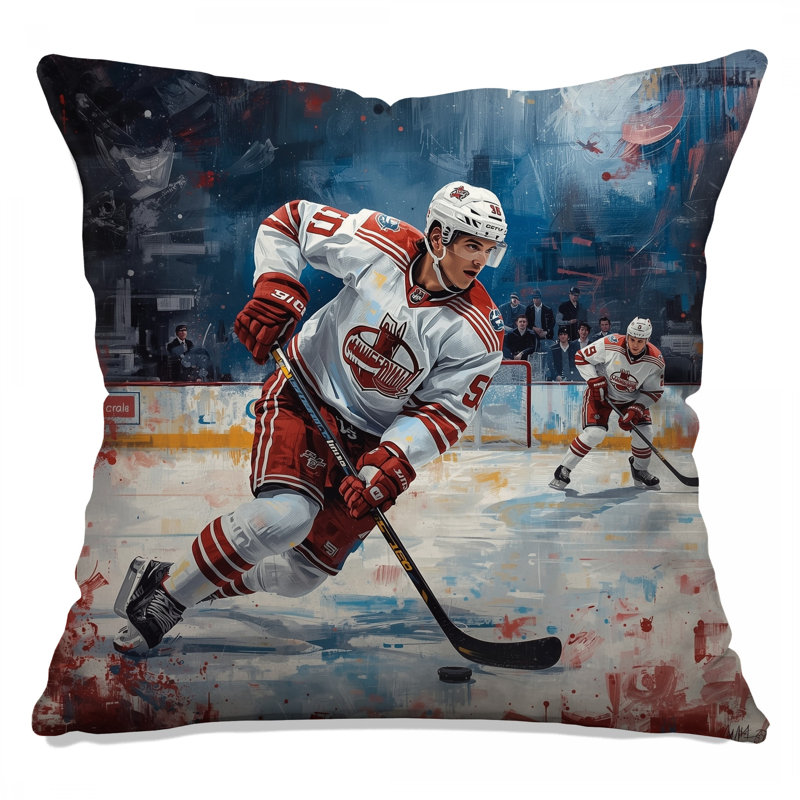 Coussins décoratifs à double face pour joueurs de hockey sur glace, 18 po x 18 po