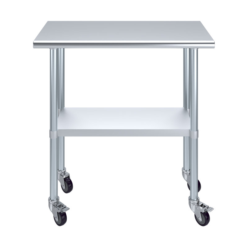 Table de préparation roulante en acier inoxydable de 76 cm de largeur x 76 cm de profondeur, avec tablette inférieure réglable et roulettes verrouillables