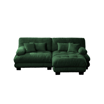Canapé modulaire en chenille vert avec repose-pieds convertible Cloud, canapé 2 places avec coussins décoratifs et coussins lombaires