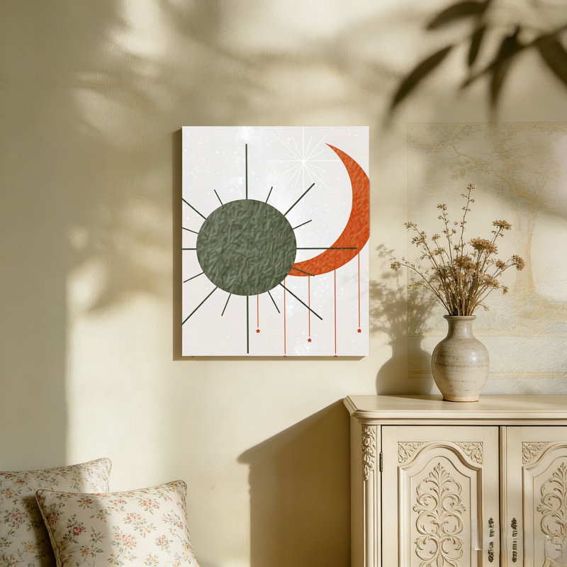 Sun And Moon In Minimal Style, Unframed Wall Art, 36"L X 24"W