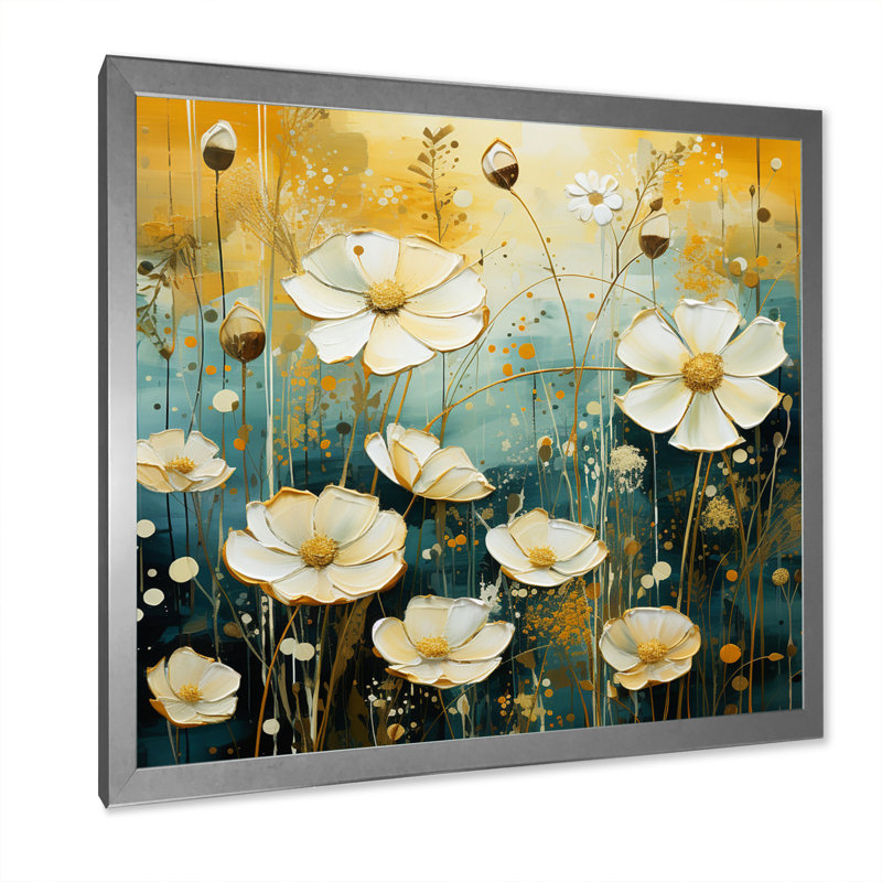 White Yellow Buttercups Buttercup Meadow - Floral Canvas Prints, H 24 po x l 24 po x P 1 po, Cadre simple argenté