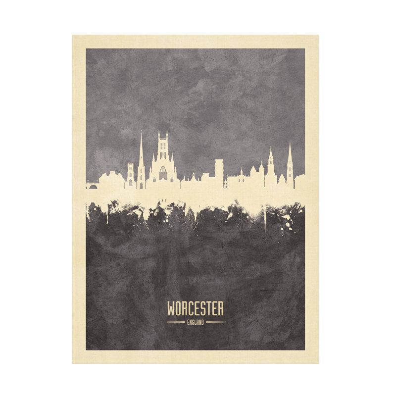 «Worcester England Skyline Gray», art de Michael Tompsett, H 24 po x l 18 po x P 2 po